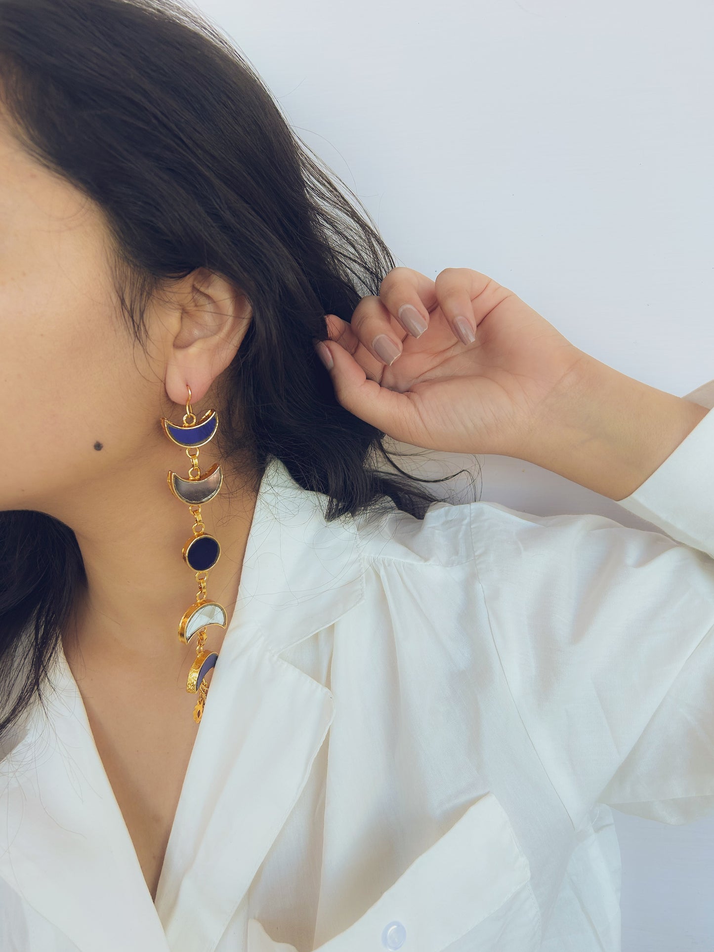 Yaraa Blue & White Gold Plated Earrings