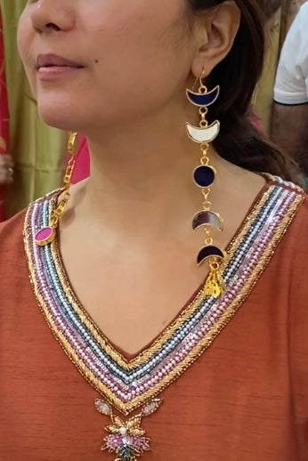 Yaraa Blue & White Gold Plated Earrings
