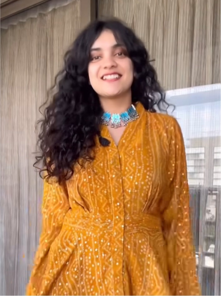 Gaurika’s Bandhani look with Lotus Choker