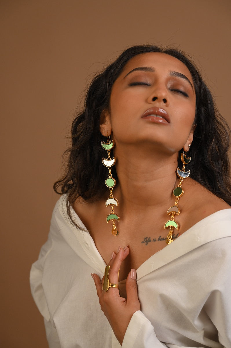Yaraa Green & White Gold Plated Earrings