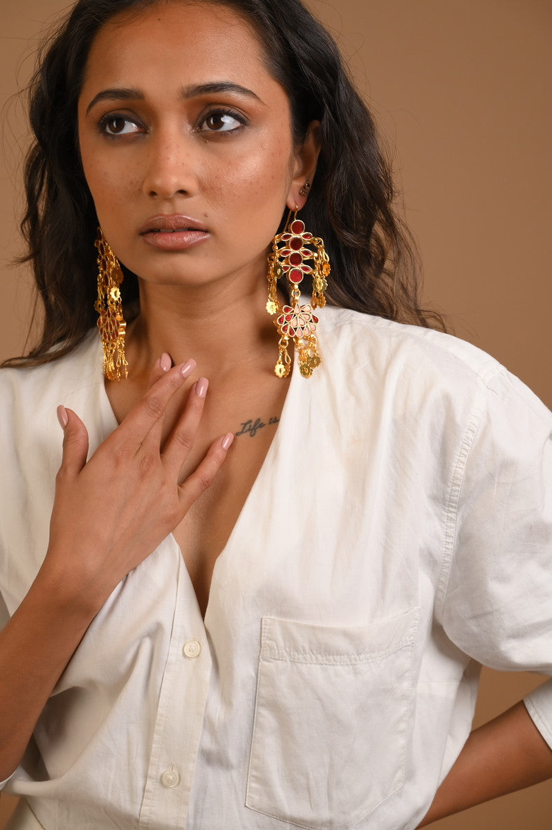 Nadiya Red Gold Plated Earrings