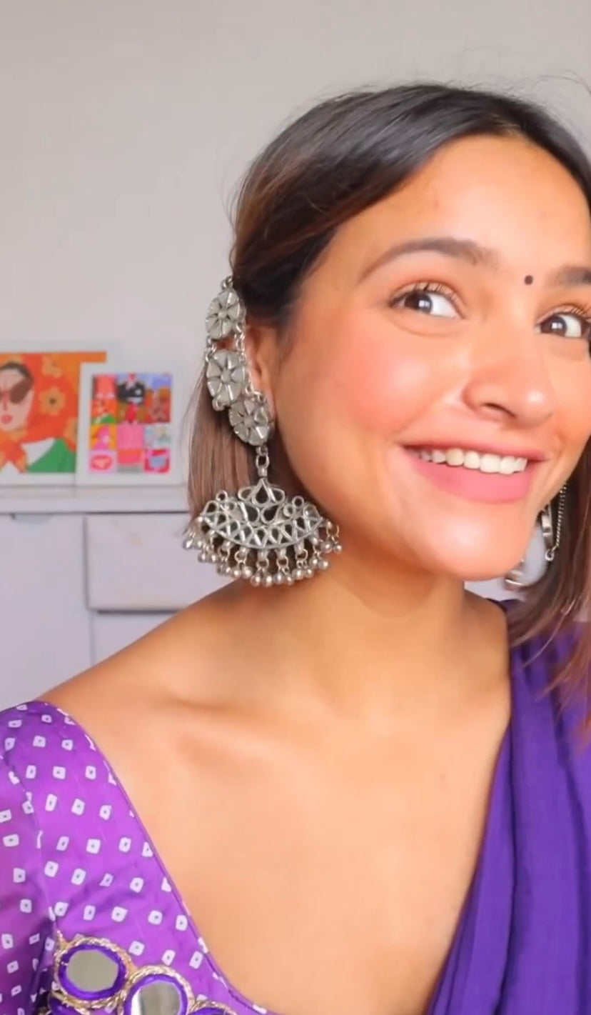 Sapna in Plain White Haniya Chandbali