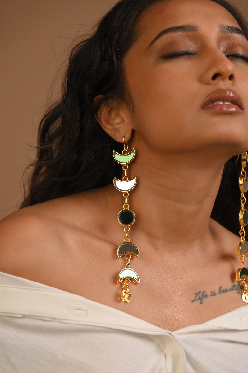 Yaraa Green & White Gold Plated Earrings
