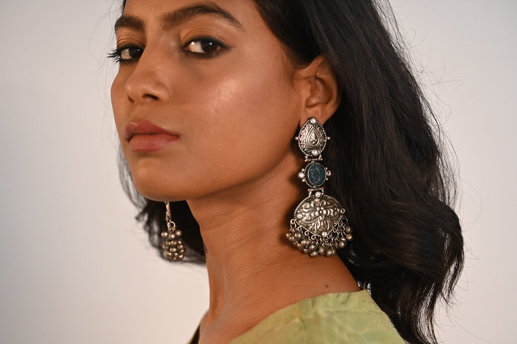 Blue Stone German Silver Earrings