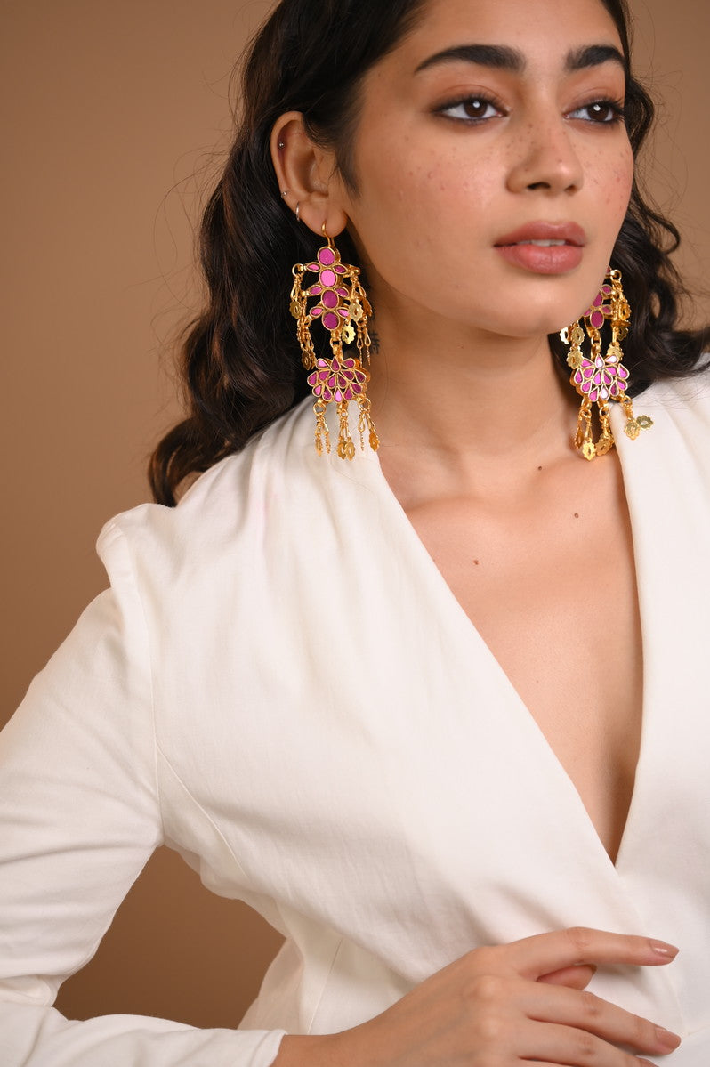 Nadiya Rani Pink Gold Plated Earrings