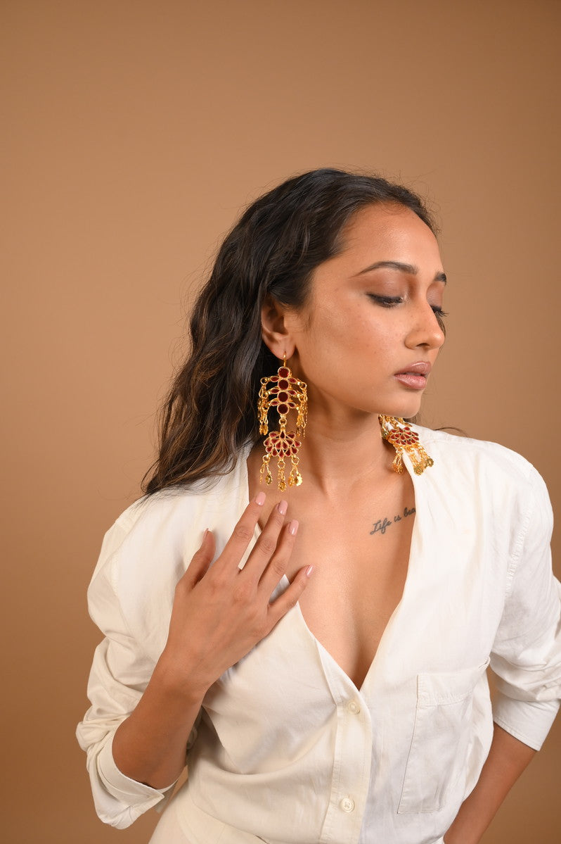 Nadiya Red Gold Plated Earrings