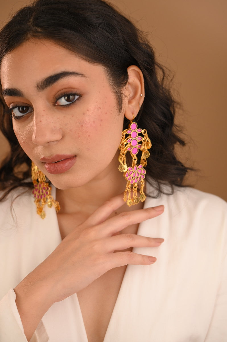 Nadiya Rani Pink Gold Plated Earrings