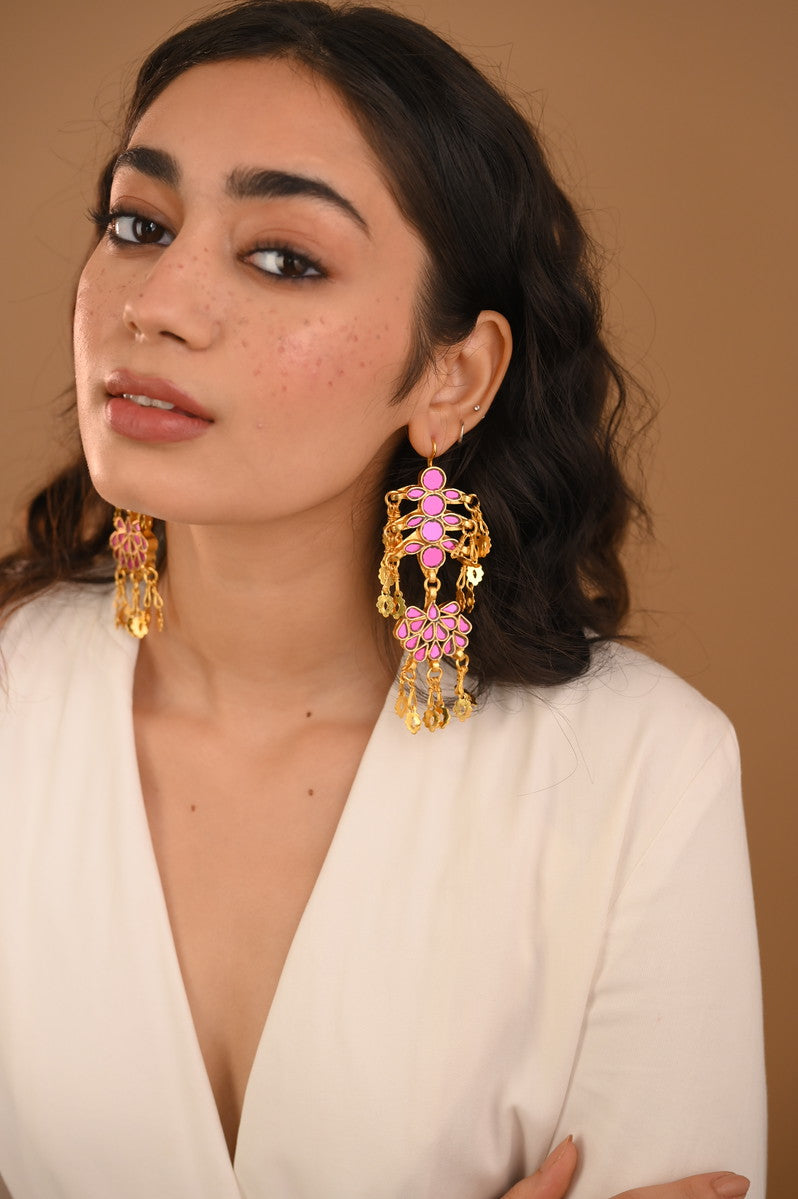 Nadiya Rani Pink Gold Plated Earrings