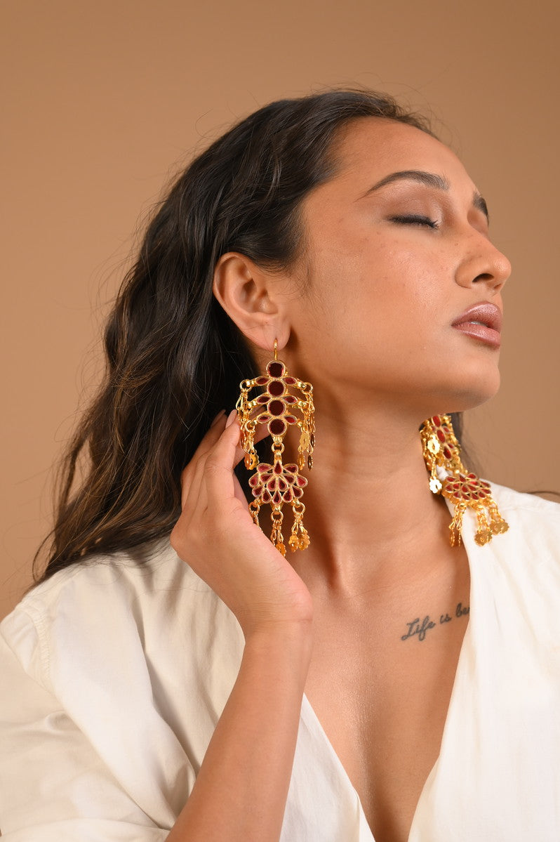 Nadiya Red Gold Plated Earrings