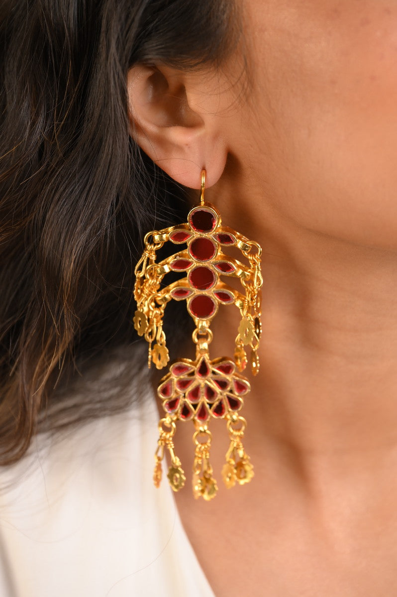 Nadiya Red Gold Plated Earrings