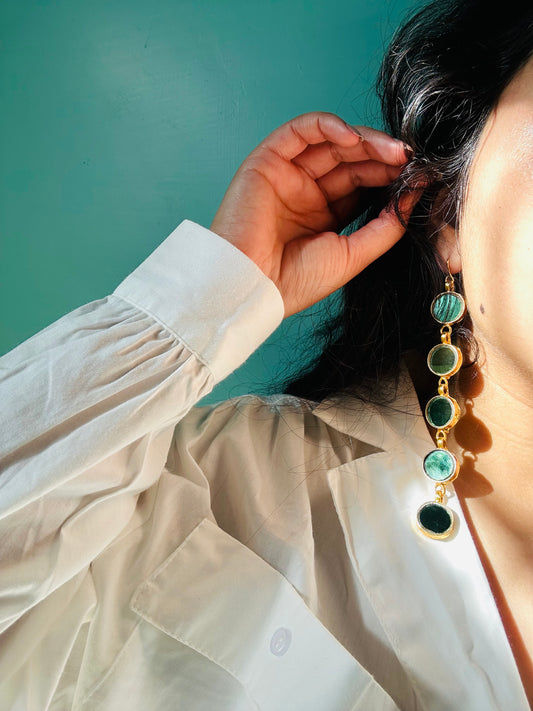 Nura Green Gold Plated Earrings